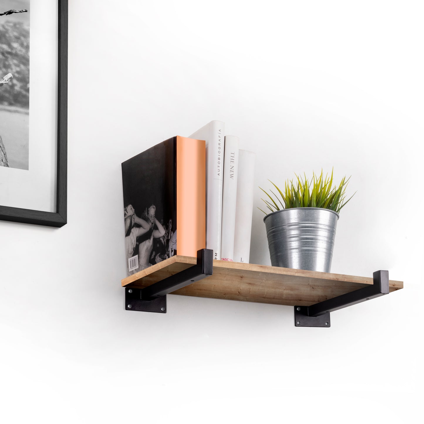 Emuca Set di supporti per mensole in legno Shelf dritto con tubo quadro, Acciaio, Verniciato nero