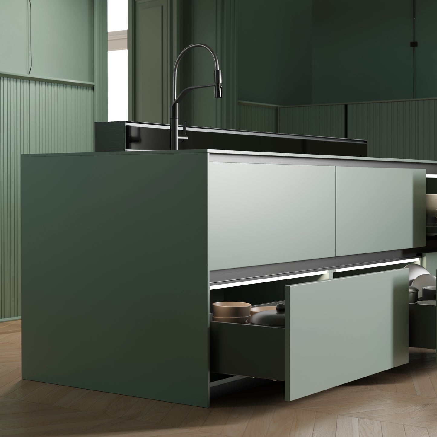 Emuca Cassetto esterno Vertex con regolazione 3D altezza 178mm, 40kg, profondità 400mm, Acciaio, Grigio antracite