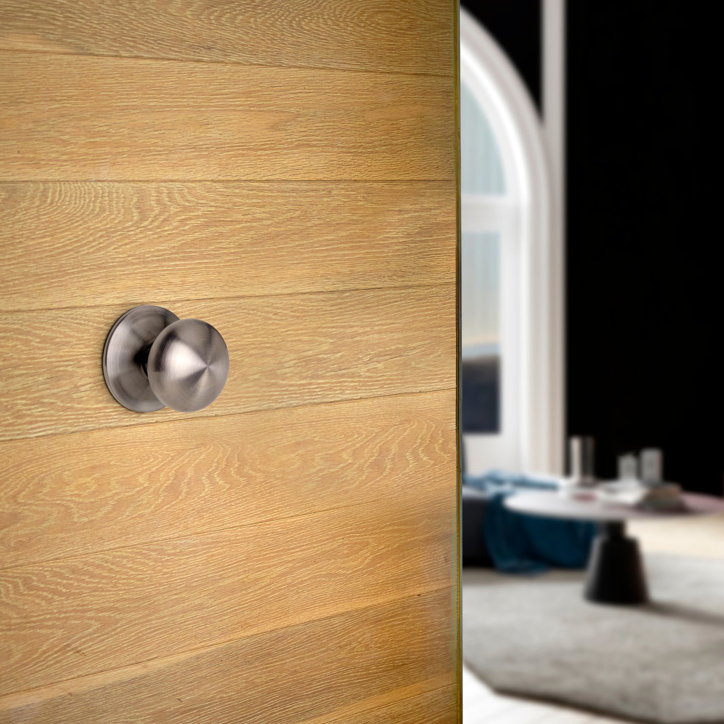 Emuca Pomello rotondo per porte esterne di ingresso, Modello Bowler, Maniglia per porta d'ingresso Ø70mm, Acciaio inox, Nichel satinato