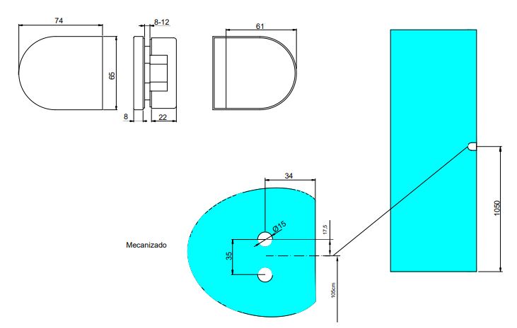 Emuca Kit serratura e riscontro per porte a doppio vetro, scrocco orizzontale per porta in vetro 8-12mm, acciaio e alluminio, verniciato nero