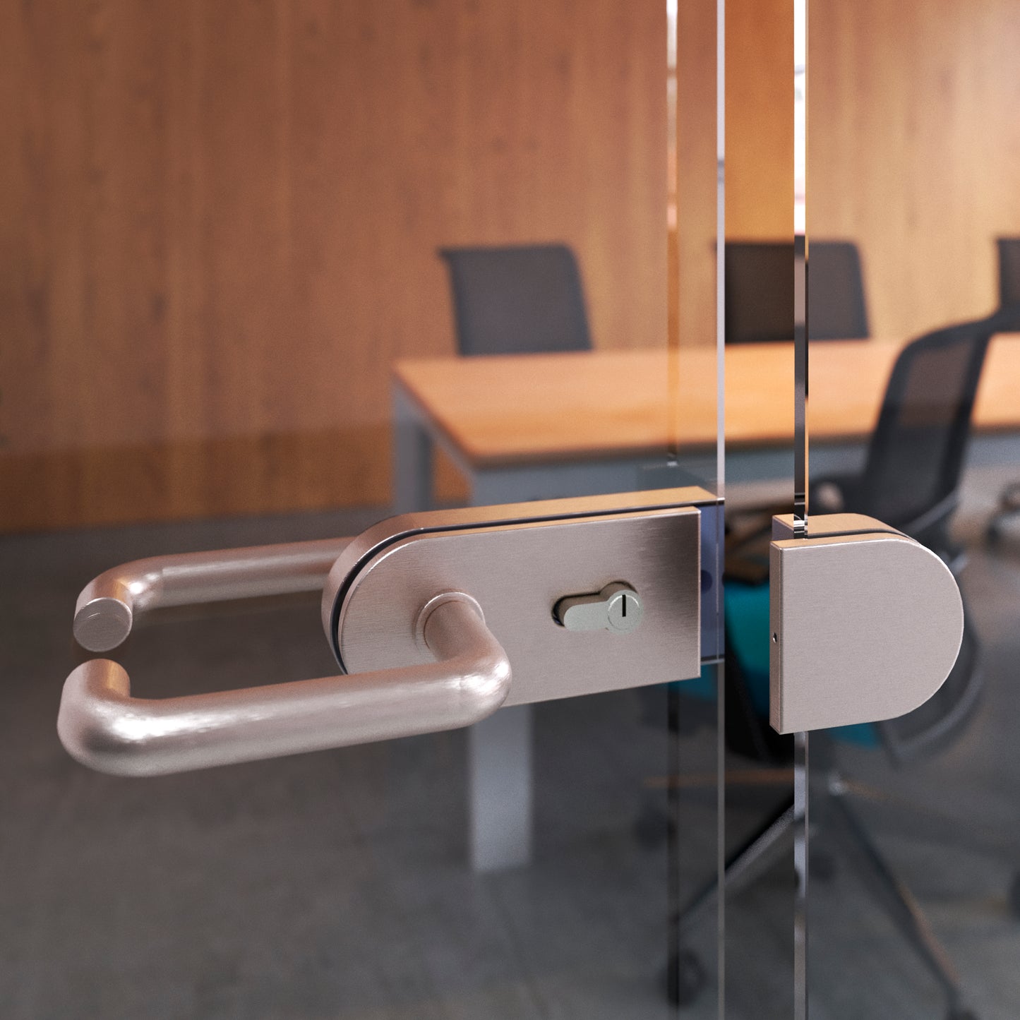 Emuca Kit serratura e riscontro per porte a doppio vetro, scrocco orizzontale per porta in vetro 8-12mm, acciaio, finitura inox