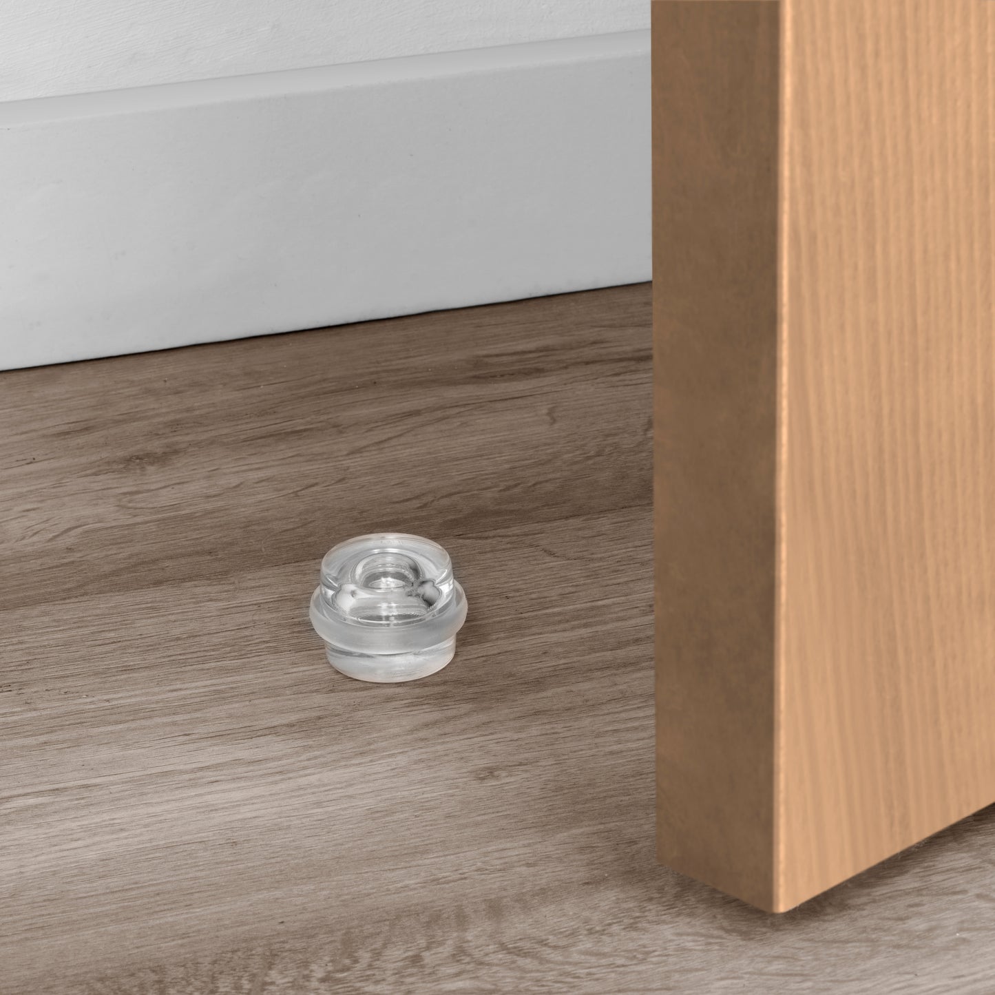 Set di 6 tappi adesivi cilindrici per porte, fissaggio a pavimento, plastica, trasparente