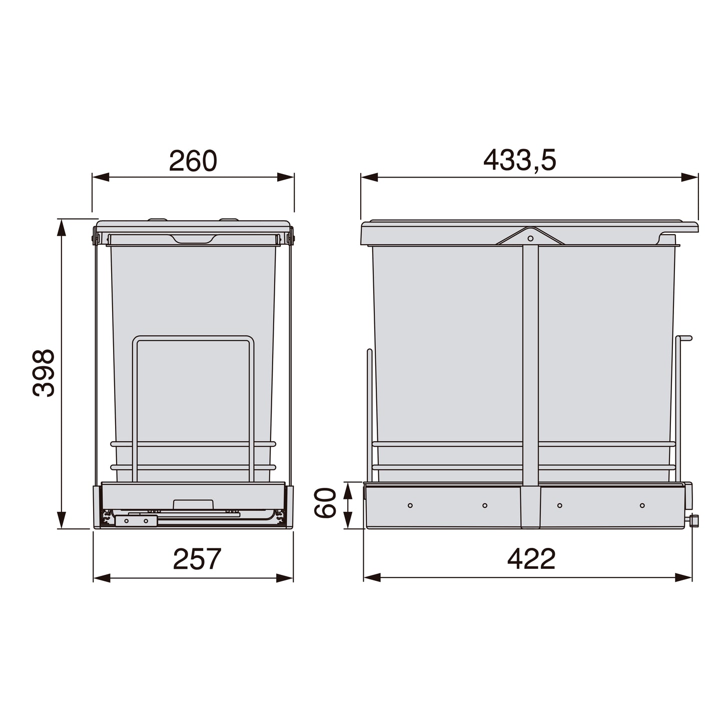 Emuca Pattumiera per differenziata Recycle da cucina, 24 L, fissaggio sul fondo ed estrazione manuale/automaticamente, Tecnoplastica grigio antracite