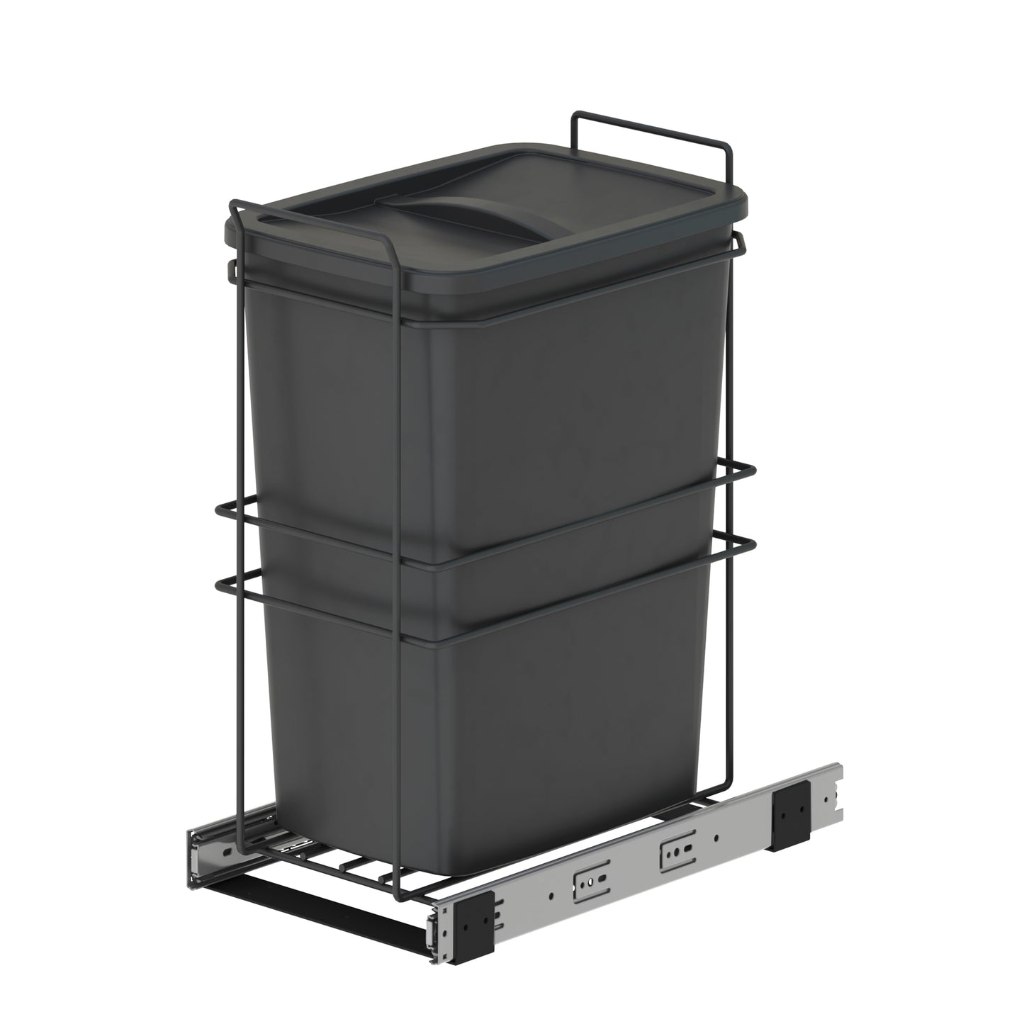 Emuca Pattumiera per differenziata Recycle da cucina, 35 L, fissaggio sul fondo ed estrazione manuale, Tecnoplastica grigio antracite