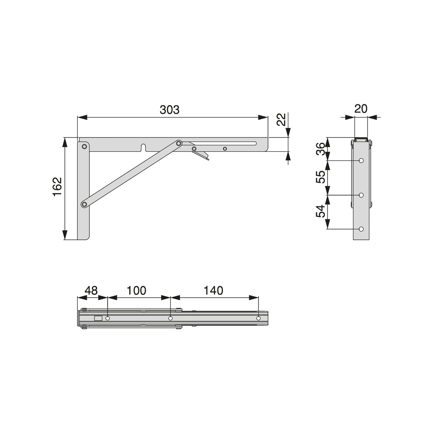 Emuca Set di supporti pieghevoli, lunghezza 303 mm, Acciaio, Verniciato nero