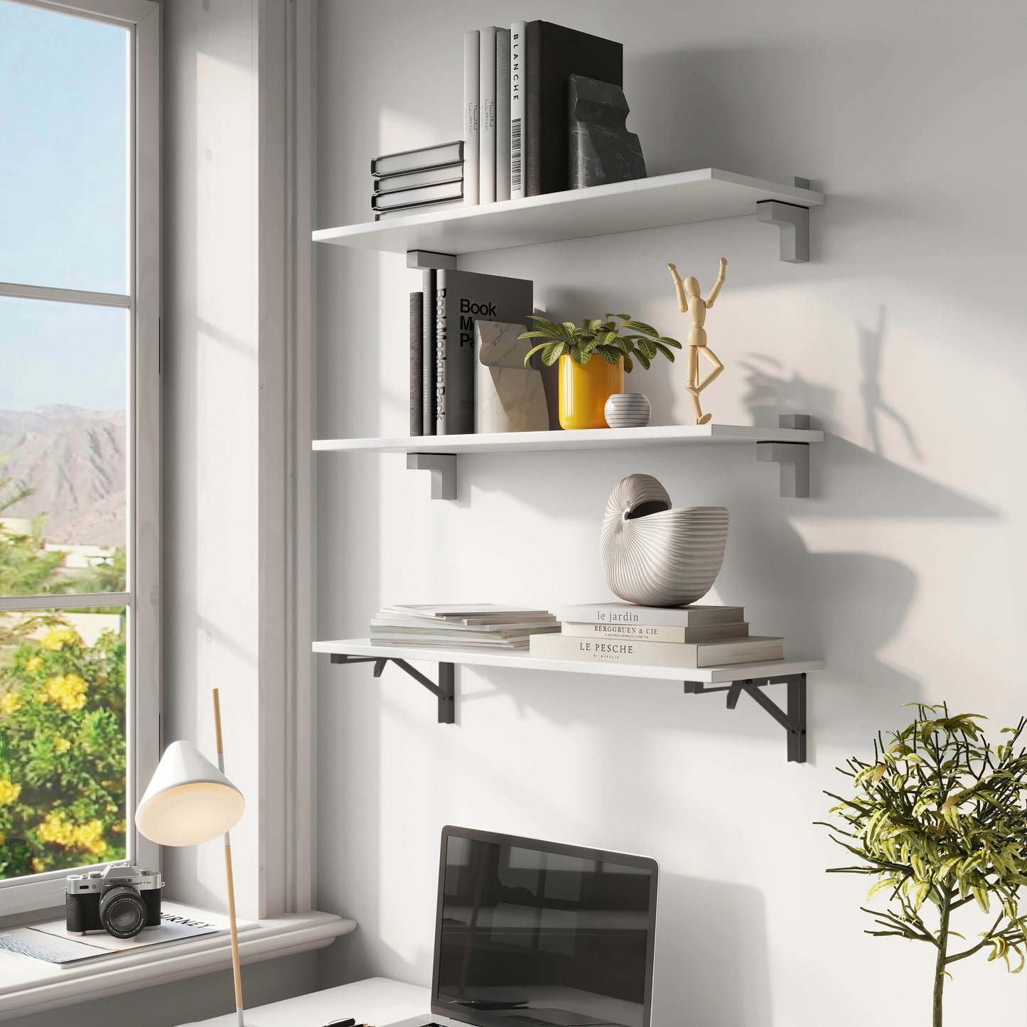 Emuca Set di supporti pieghevoli, lunghezza 403 mm, Acciaio, Verniciato nero