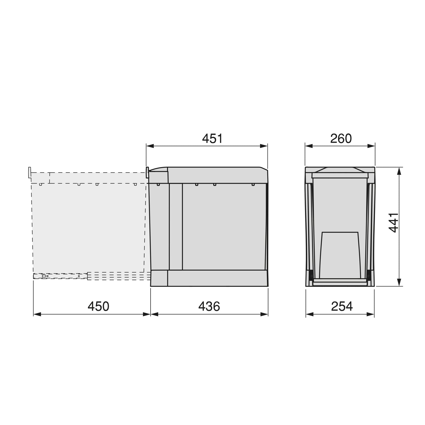 Emuca Pattumiere per raccolta differenziata per cucina, 1 x 30L, fissaggio inferiore, estrazione automatica, Acciaio e Tecnoplastica, Grigio antracite