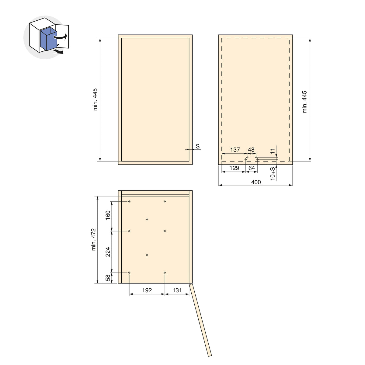 Pattumiera per raccolta differenziata per cucina, 1 x 30L, fissaggio inferiore, estrazione automatica