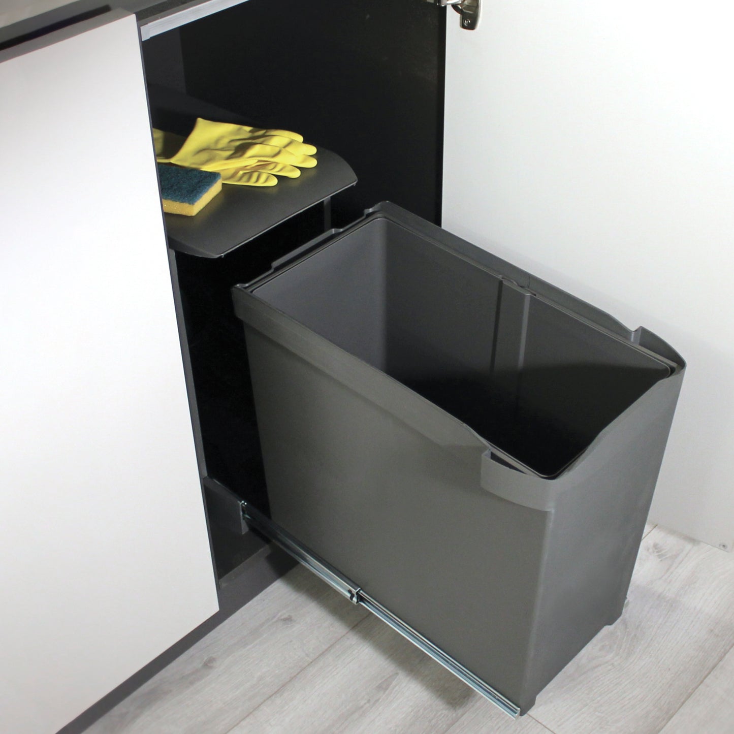 Emuca Pattumiere per raccolta differenziata per cucina, 1 x 30L, fissaggio inferiore, estrazione automatica, Acciaio e Tecnoplastica, Grigio antracite