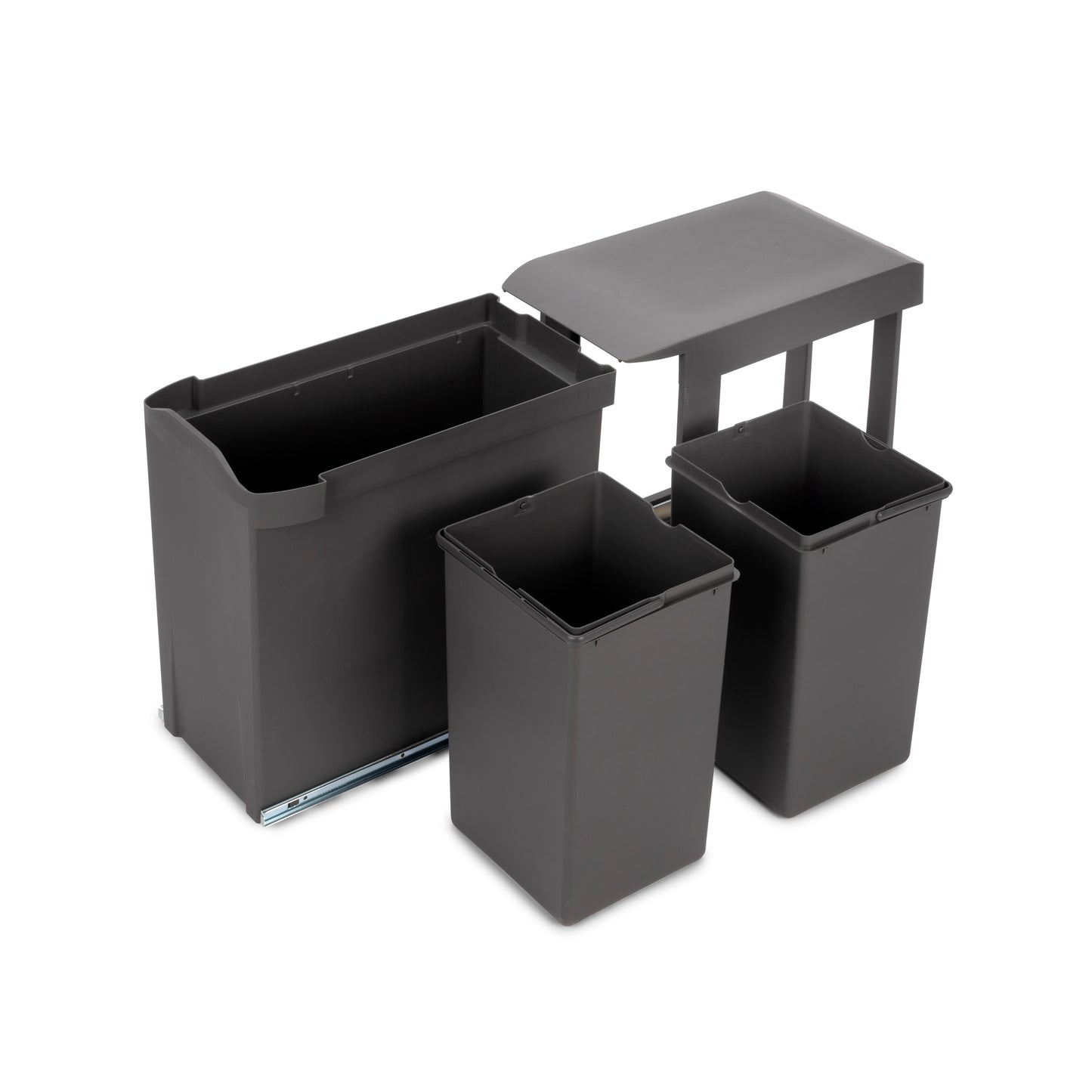 Emuca Pattumiere per raccolta differenziata per cucina, 2 x 14L, fissaggio inferiore, estrazione automatica, Acciaio e Tecnoplastica, Grigio antracite