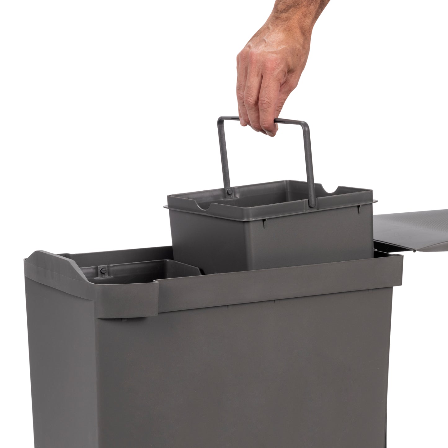 Emuca Pattumiere per raccolta differenziata per cucina, 2 x 14L, fissaggio inferiore, estrazione automatica, Acciaio e Tecnoplastica, Grigio antracite