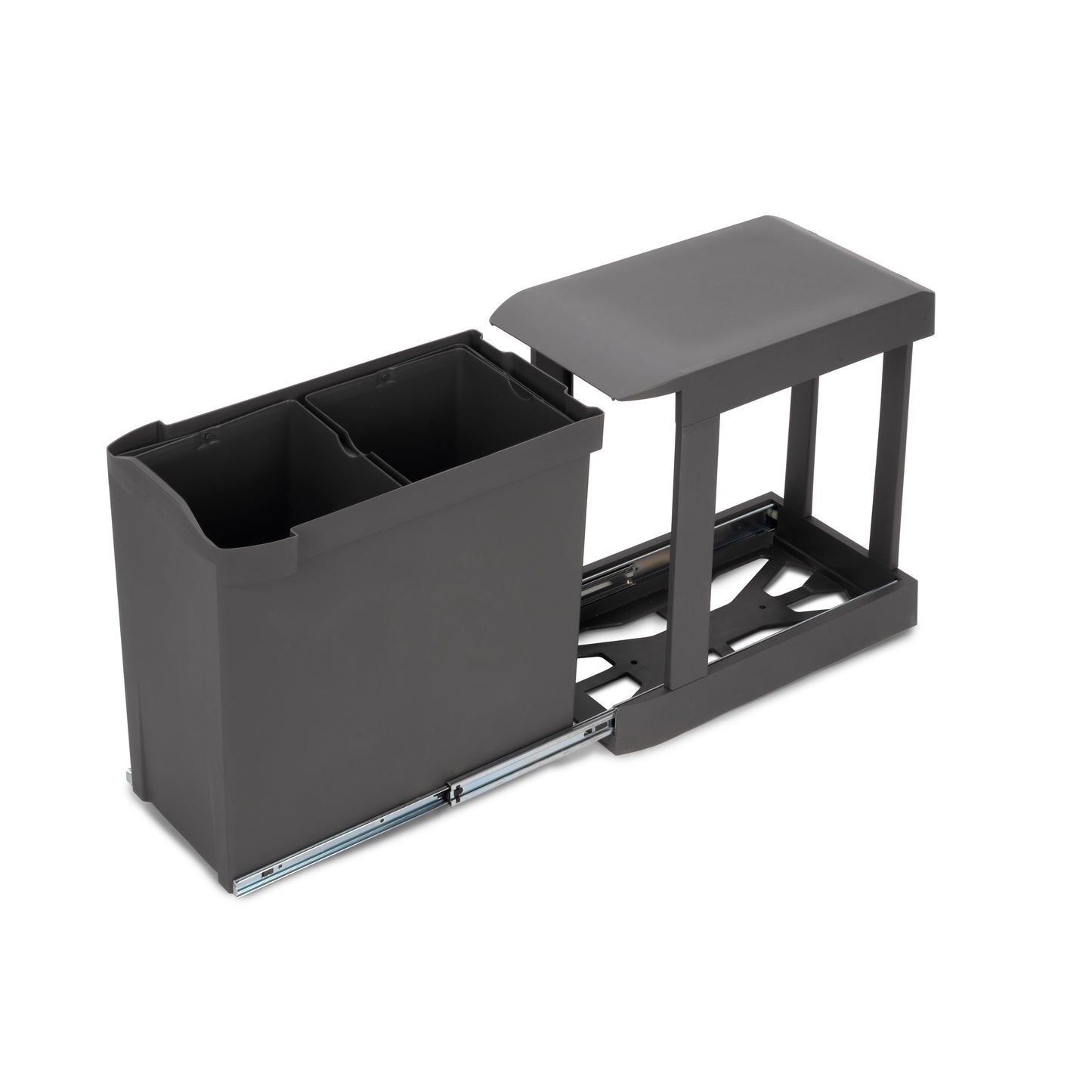 Emuca Pattumiere per raccolta differenziata per cucina, 2 x 14L, fissaggio inferiore, estrazione automatica, Acciaio e Tecnoplastica, Grigio antracite