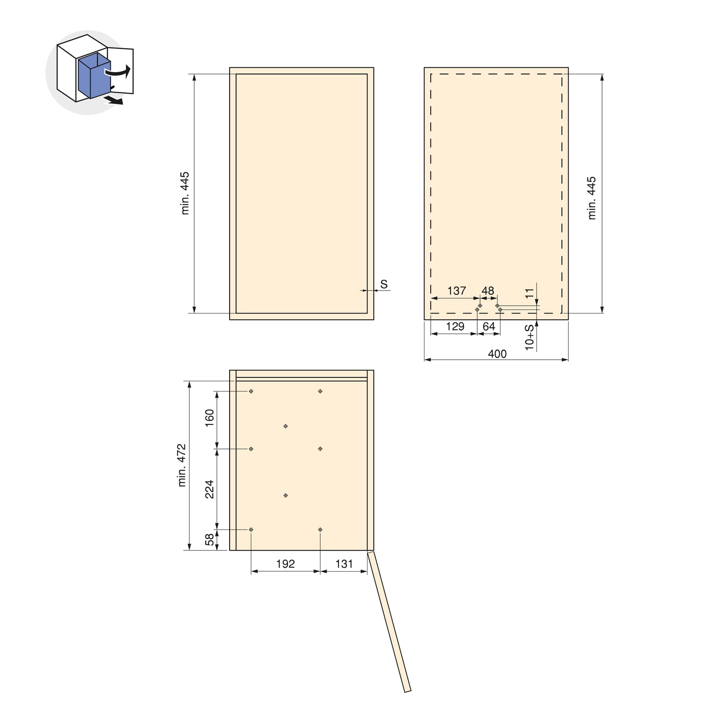 Emuca Pattumiere per raccolta differenziata per cucina, 3 x 10L, fissaggio inferiore, estrazione automatica, Acciaio e Tecnoplastica, Grigio antracite