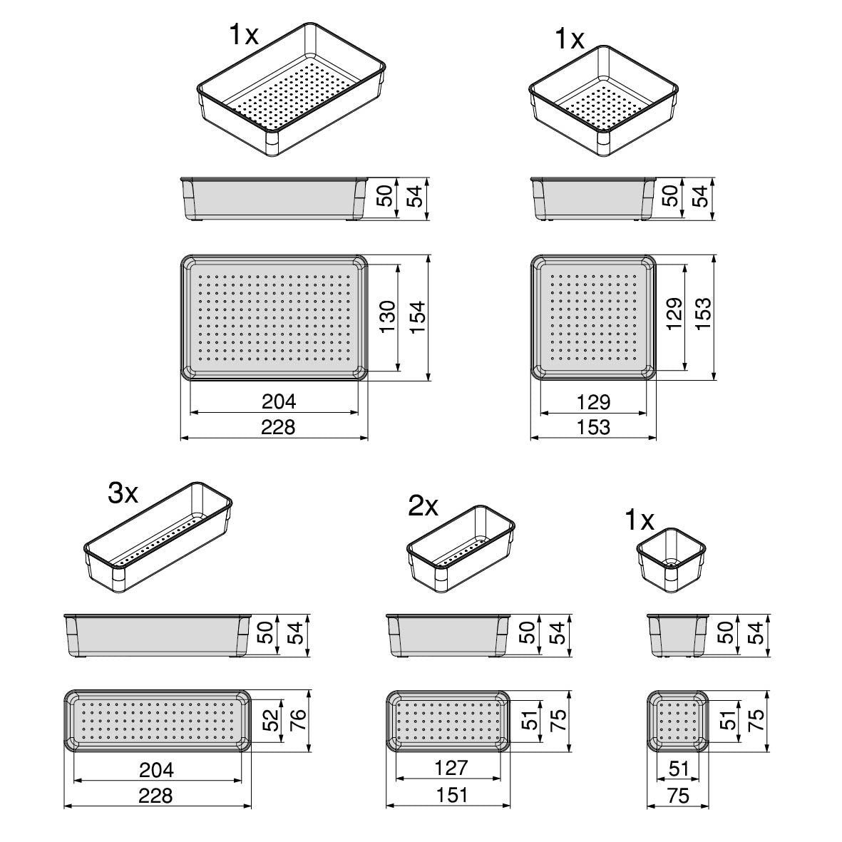 Emuca Kit di 8 contenitori organizer Cube per cassetti, Plastica, Trasparente