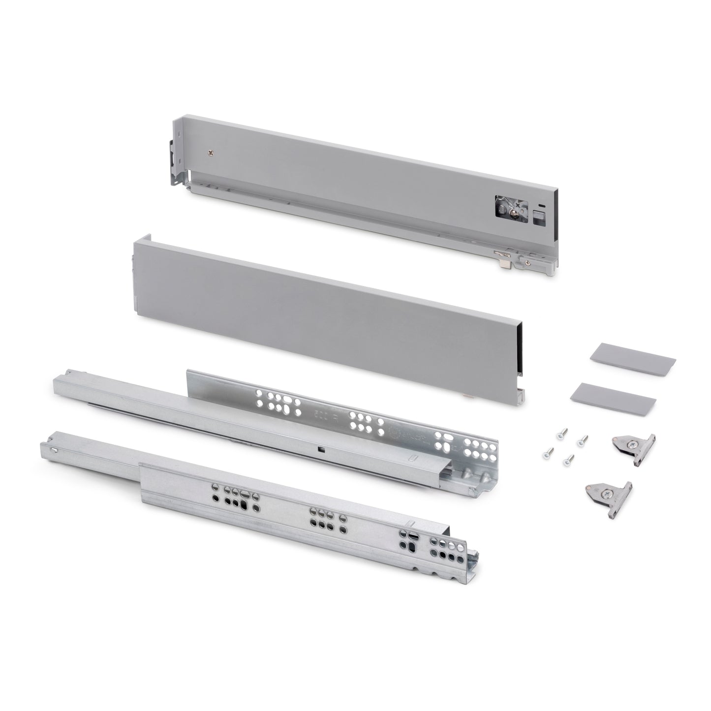 Emuca Cassetto esterno Vertex con regolazione 3D altezza 93mm, 40kg, profondità 450mm, Acciaio, Verniciato alluminio