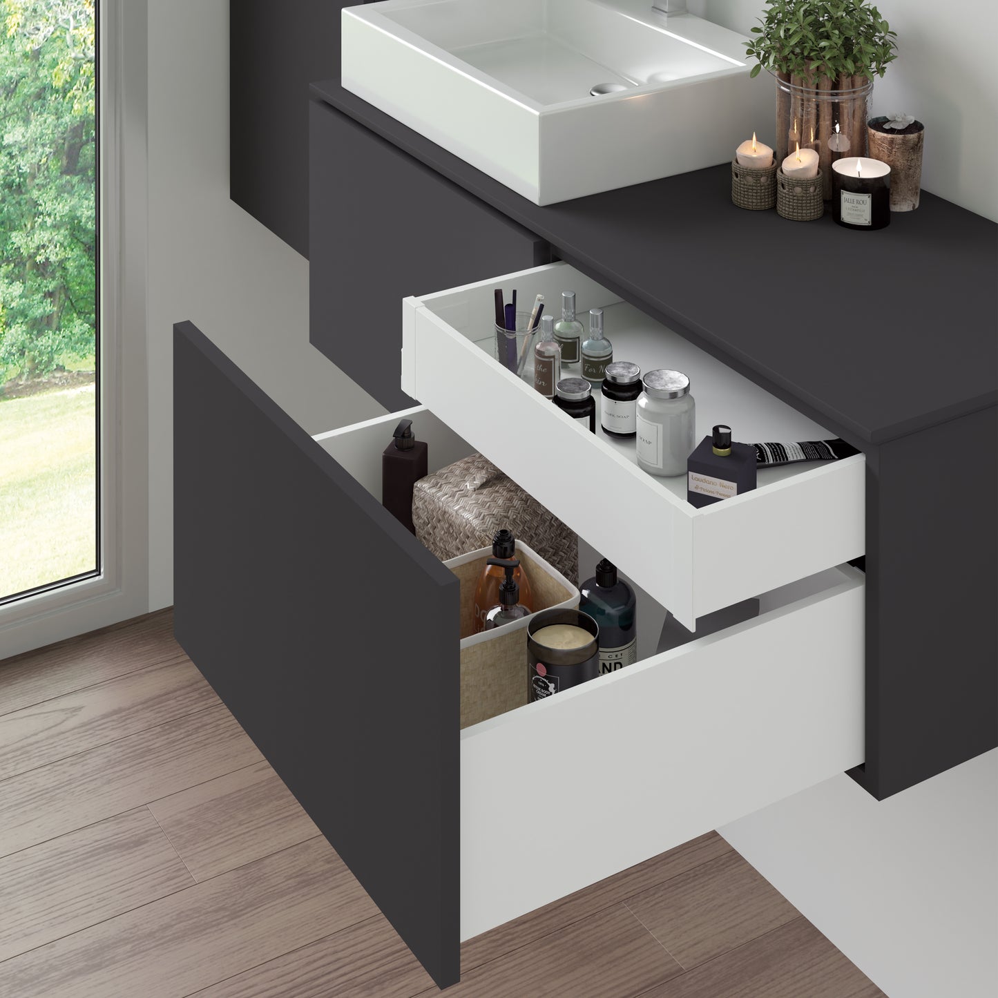 Emuca Cassetto esterno Vertex con regolazione 3D altezza 178mm, 60kg, profondità 500mm, Acciaio, Verniciato bianco