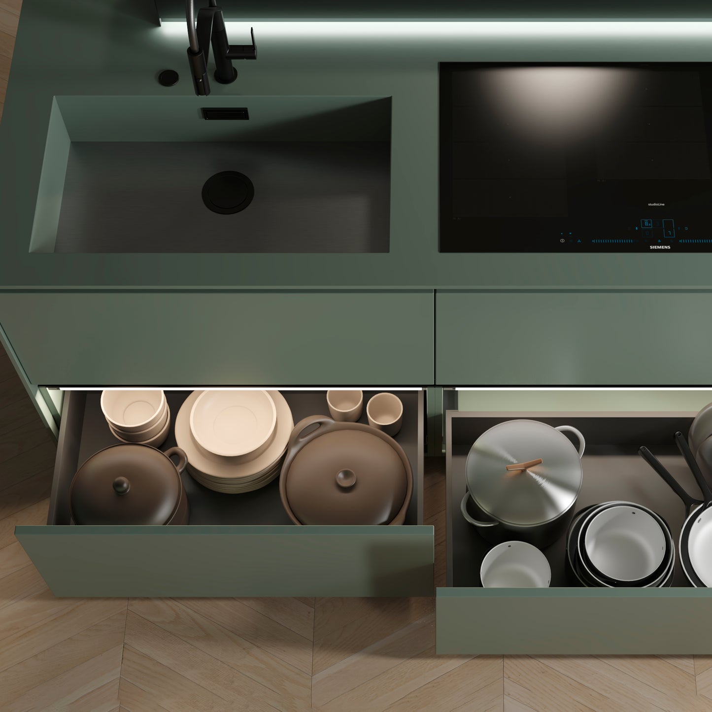 Emuca Cassetto esterno Vertex con regolazione 3D altezza 178mm, 60kg, profondità 500mm, Acciaio, Grigio antracite
