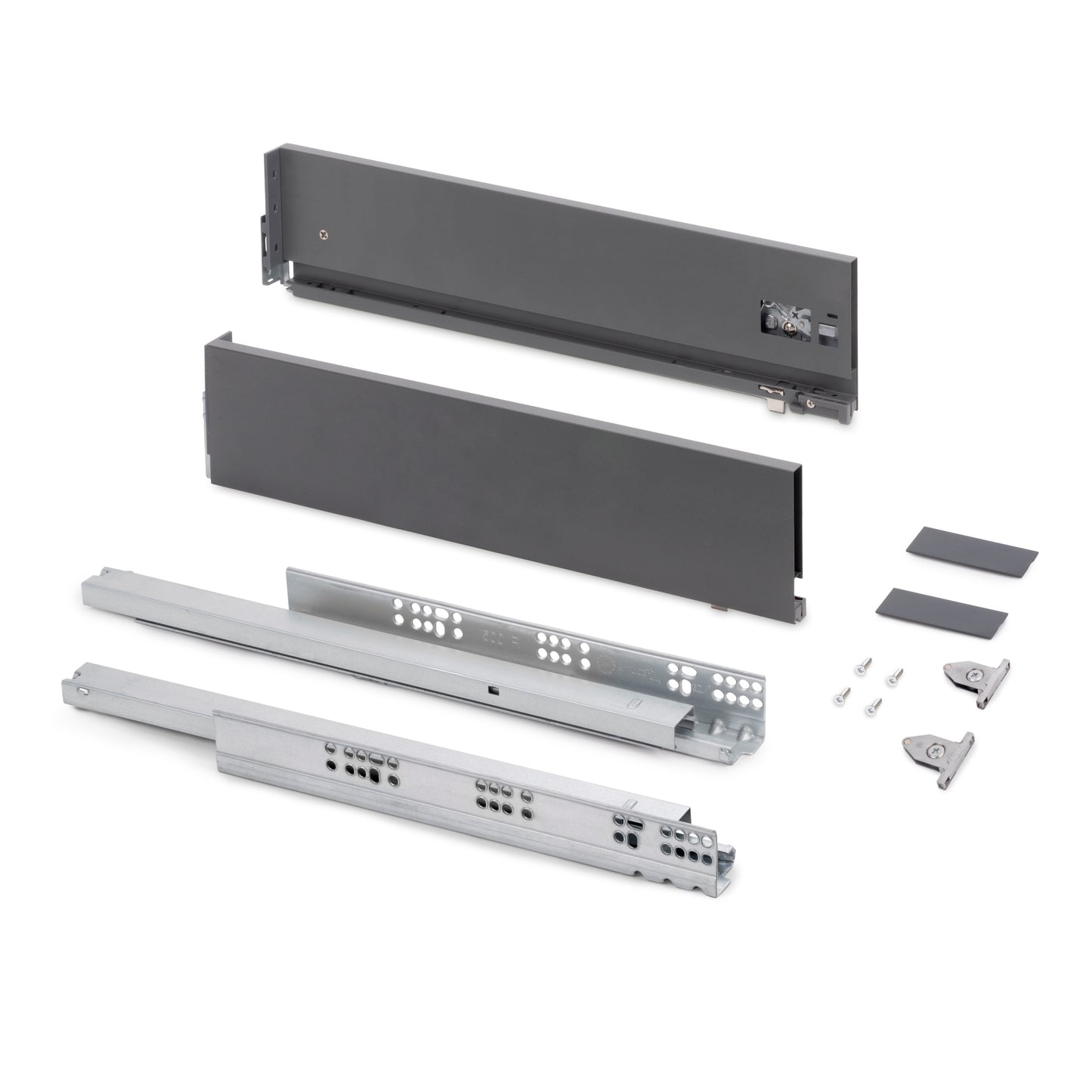 Emuca Cassetto esterno Vertex con regolazione 3D altezza 131mm, 40kg, spessore del pannello di 18mm, profondità 450mm, Acciaio, Grigio antracite