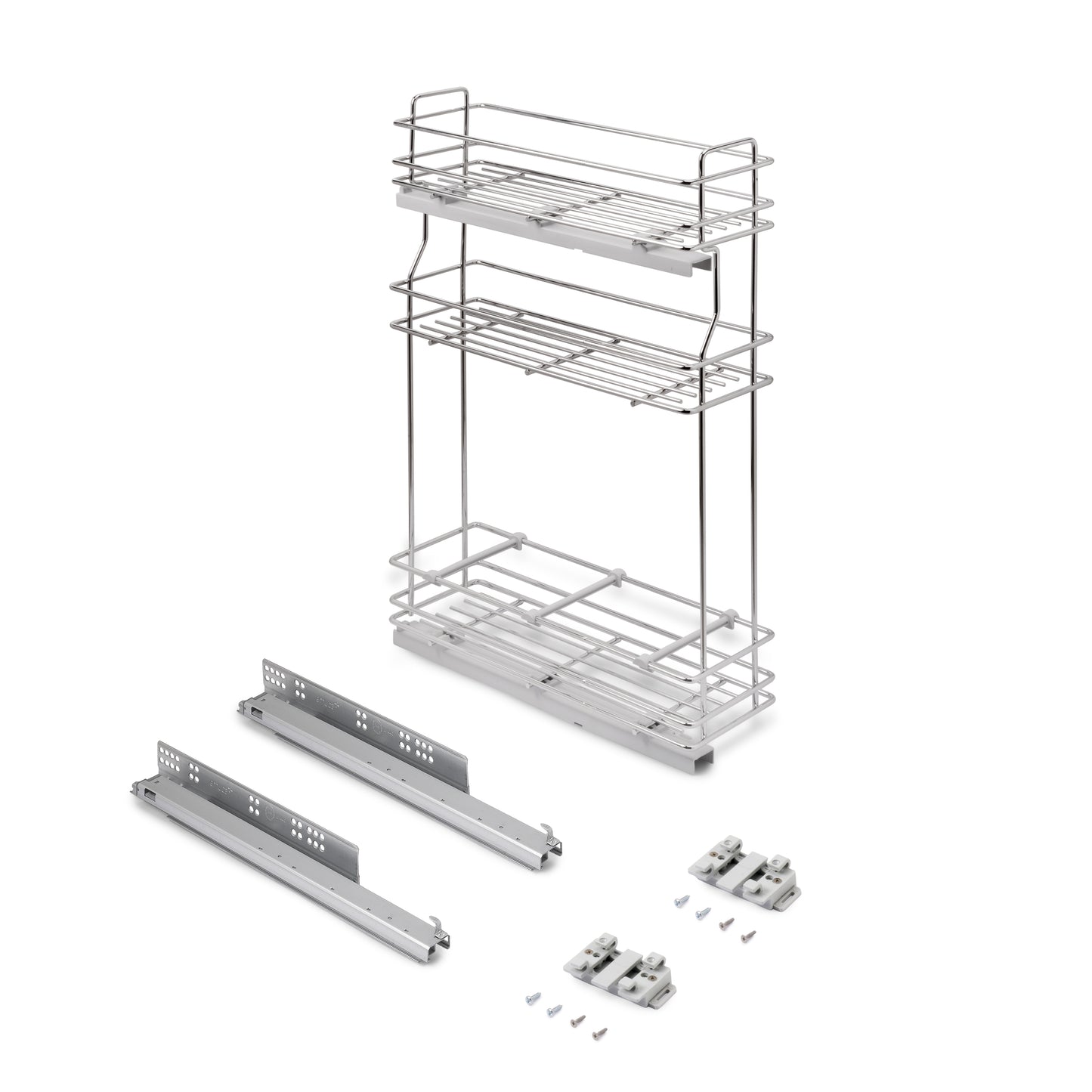 Emuca Portabottiglie estraibile SupraMax con chiusura soft, lato sinistro, 3 vassoi, unità 200 mm, Acciaio, Cromato lucido