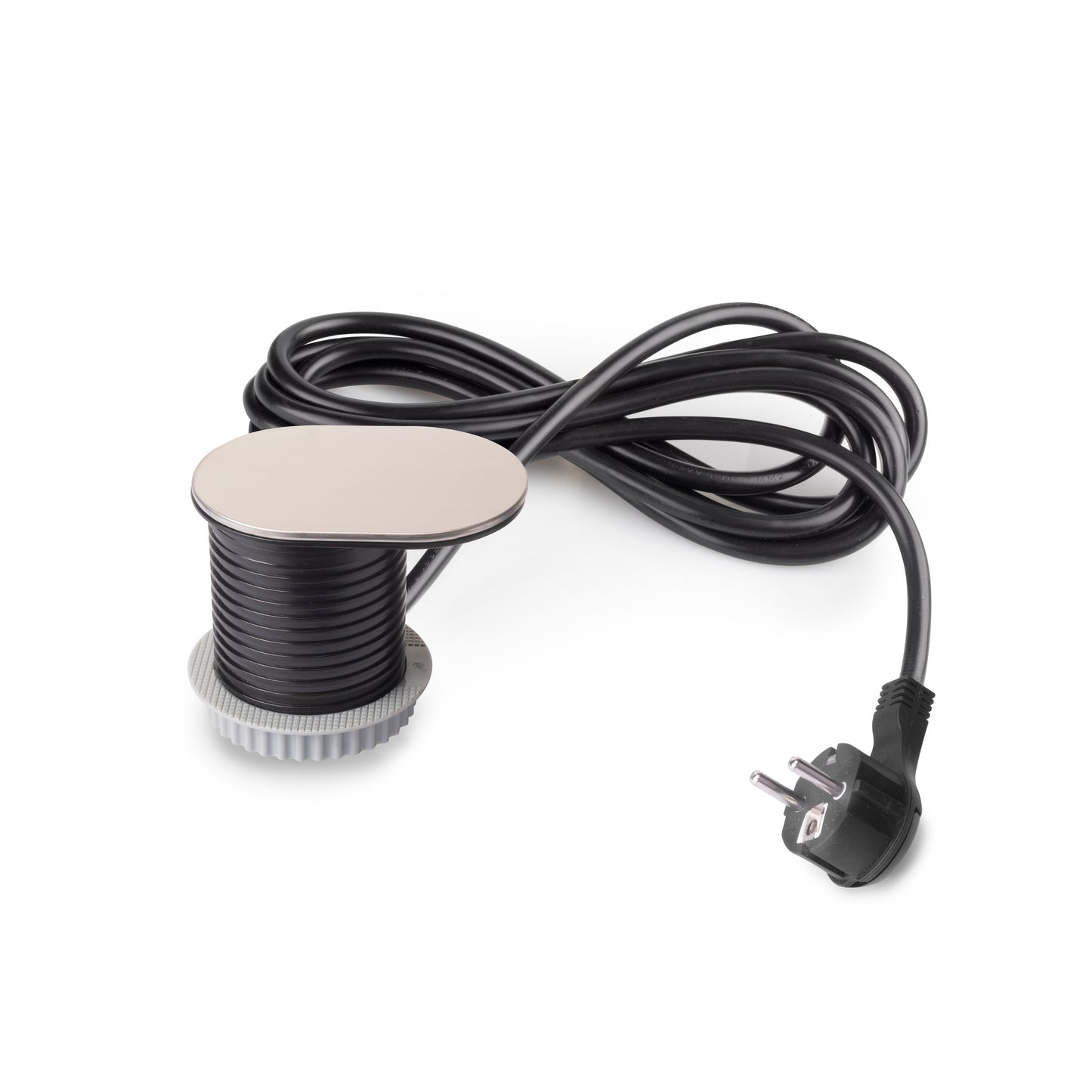 Emuca Multiconnettore con coperchio scorrevole Vertikal Flat 60, diametro 60 mm, 1 presa Schuko, 1 USB Tipo A, 1 USB Tipo C, Acciaio e Tecnoplastica, Acciaio inossidabile
