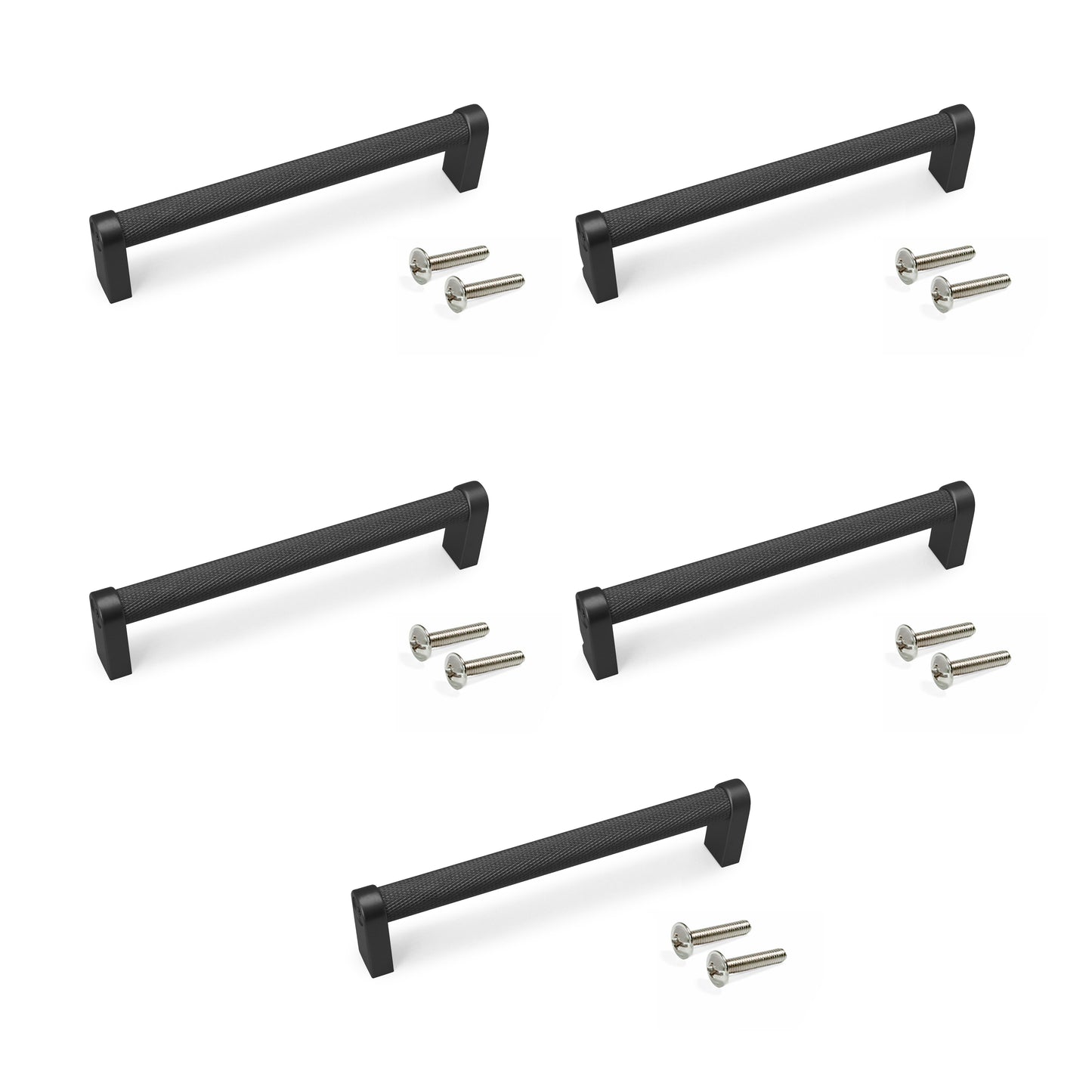 Emuca Lotto di 5 maniglie per mobili Bergen, L141mm, interasse 128mm, Alluminio, Verniciato nero