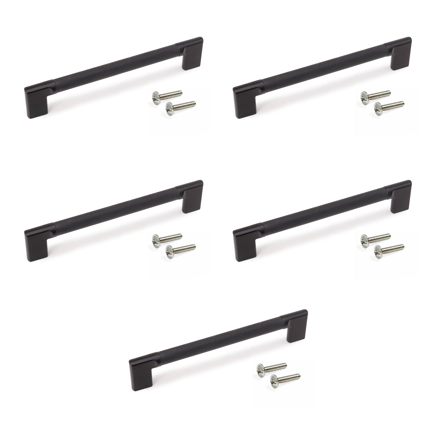 Emuca Lotto di 5 maniglie per mobili Sofia, L221mm, interasse 192mm, Alluminio, Verniciato nero