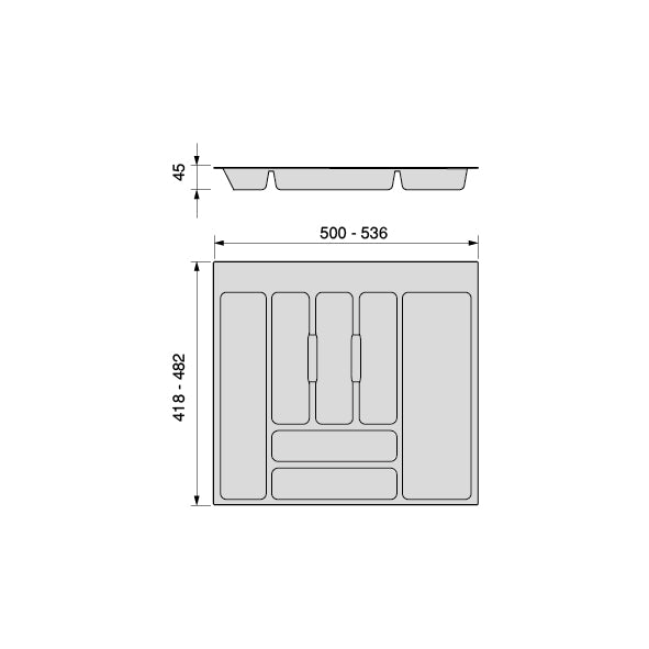 Emuca Portaposate Optima per cassetto universale, modulo 600 mm, Tecnoplastica, Grigio antracite