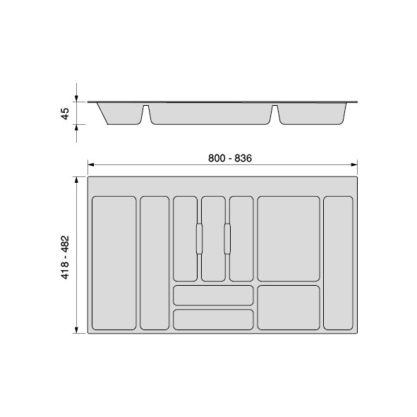Emuca Portaposate Optima per cassetto universale, modulo 900 mm, Tecnoplastica, Grigio antracite