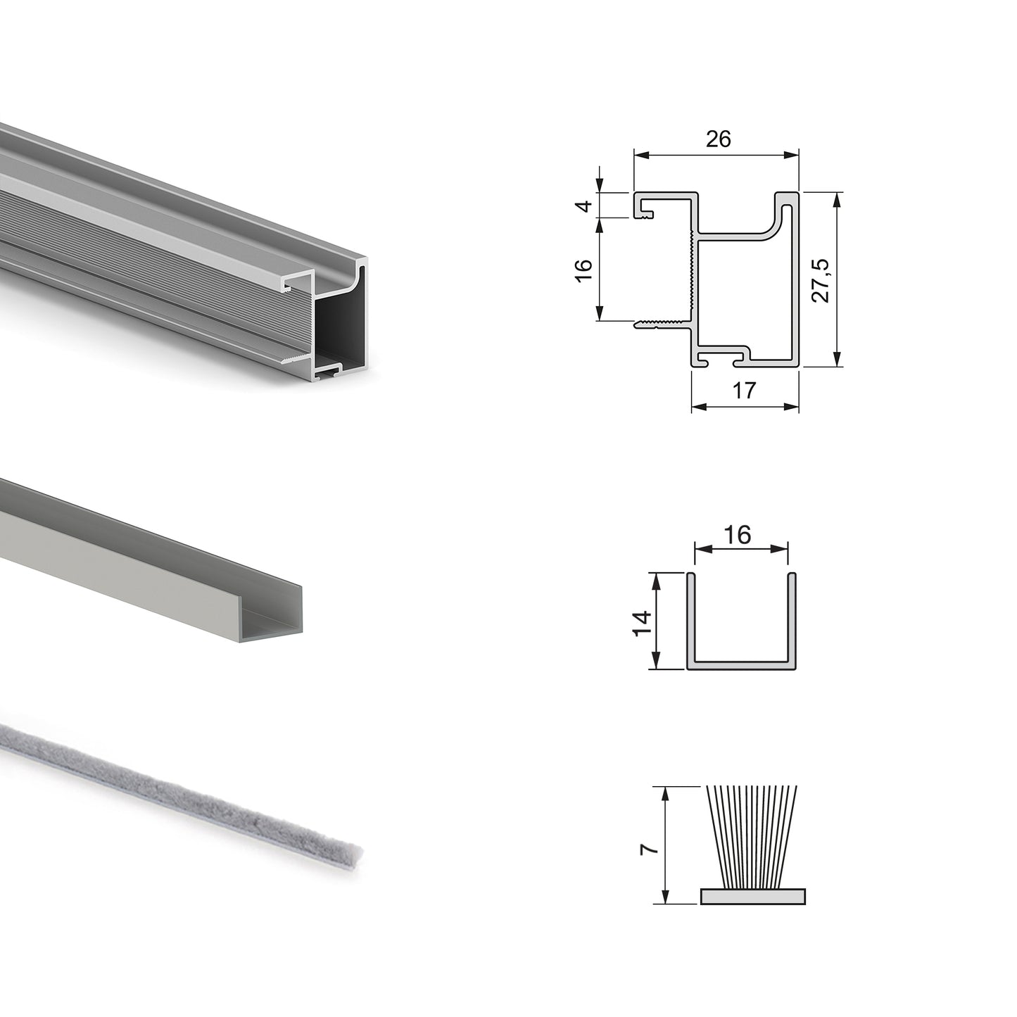 Emuca Kit di ferramenta per armadio 2 ante e chiusura ammortizzata Placard 74, Modello Maniglia Sharp, spessore 16 mm, pannelli non inclusi, Anodizzato opaco