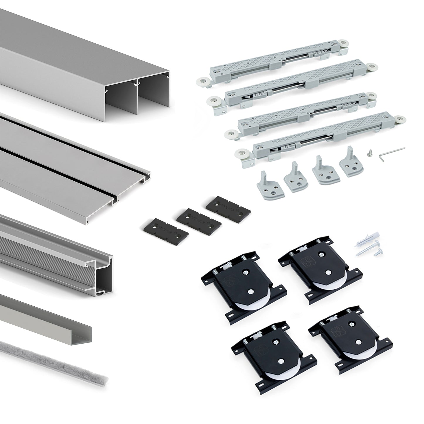 Emuca Kit di ferramenta per armadio 2 ante e chiusura ammortizzata Placard 74, Modello Maniglia Sharp, spessore 16 mm, pannelli non inclusi, Anodizzato opaco