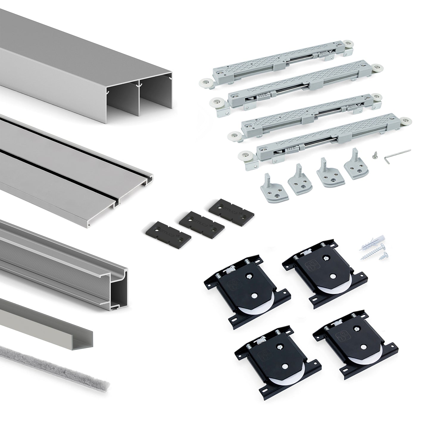 Emuca Kit di ferramenta per armadio 2 ante e chiusura ammortizzata Placard 74, Modello Maniglia Sharp, spessore 18 mm, pannelli non inclusi, Anodizzato opaco