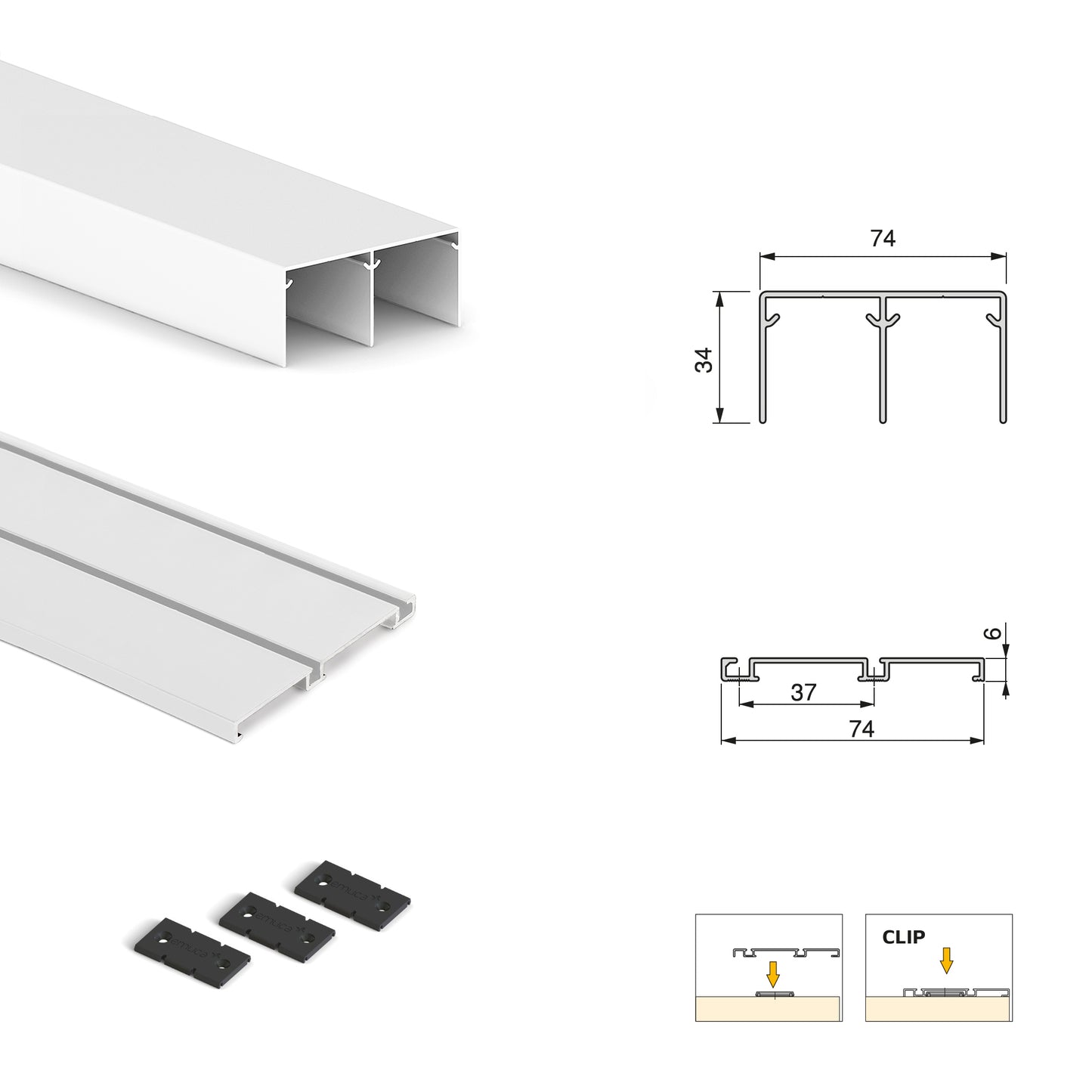 Emuca Kit di ferramenta per armadio 2 ante e chiusura ammortizzata Placard 74, Modello Maniglia Sharp, spessore 19 mm, pannelli non inclusi, Verniciato bianco
