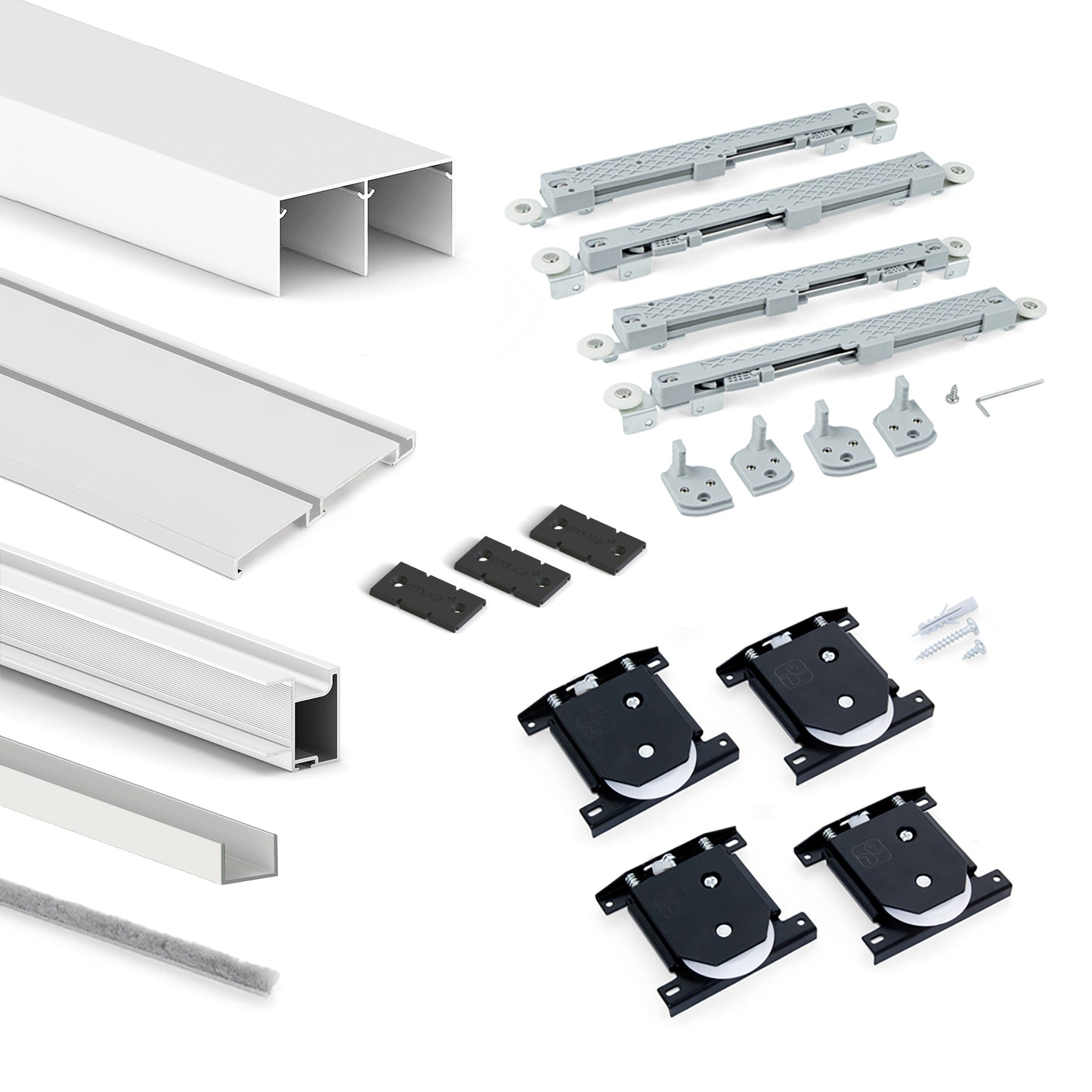 Emuca Kit di ferramenta per armadio 2 ante e chiusura ammortizzata Placard 74, Modello Maniglia Sharp, spessore 19 mm, pannelli non inclusi, Verniciato bianco