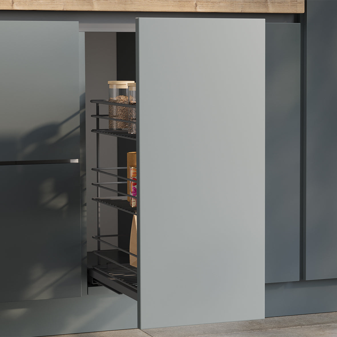 Emuca Carrello estraibile Titane con fissaggio inferiore con chiusura softt, modulo 300mm Acciaio, Grigio antracite