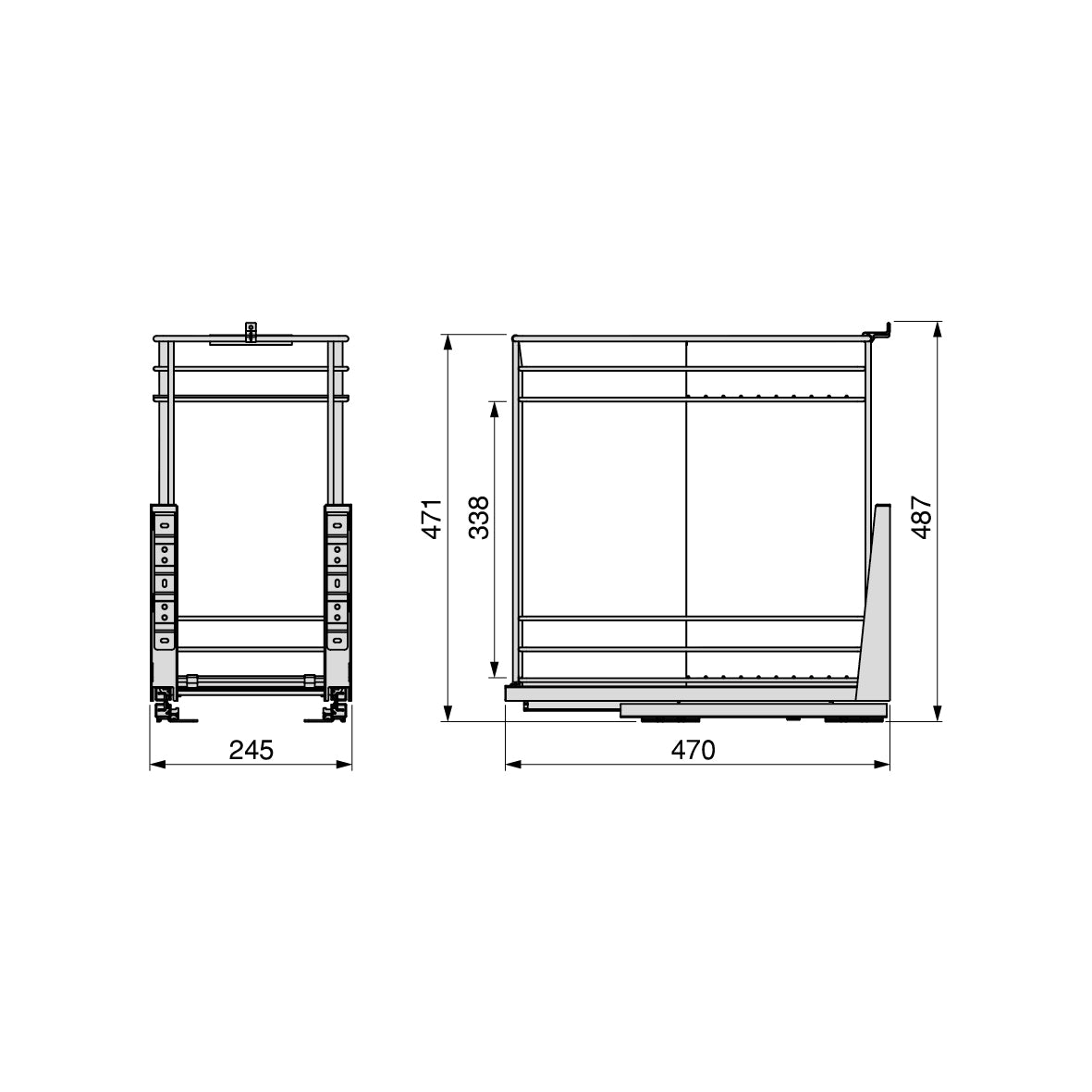 Emuca Carrello estraibile con cestelli e carrello del pane Supra con fissaggio inferiore con chiusura soft, Modulo 300, Acciaio, Cromato lucido