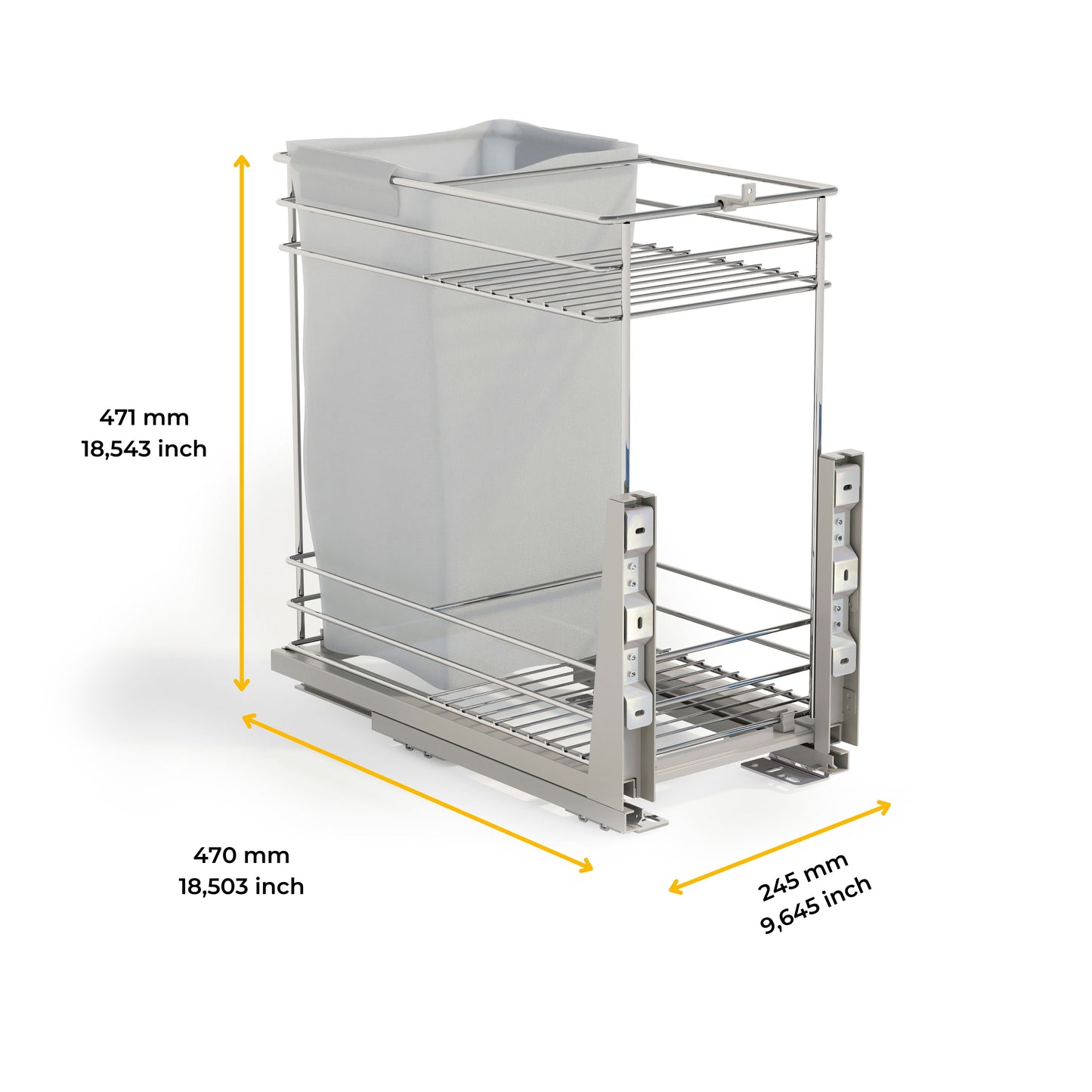 Emuca Carrello estraibile con cestelli e carrello del pane Supra con fissaggio inferiore con chiusura soft, Modulo 300, Acciaio, Cromato lucido