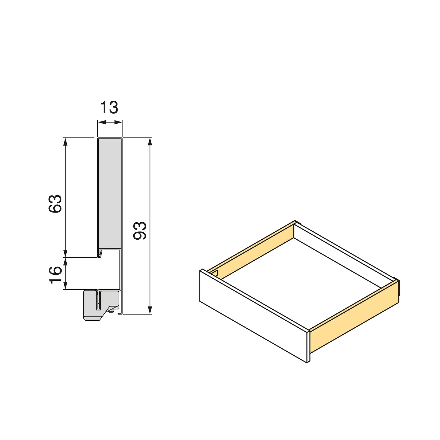 Emuca Cassetto esterno Protone 30kg, guide di estrazione totale con una chiusura soft, altezza 93mm, profondità 350mm, Acciaio, Verniciato bianco