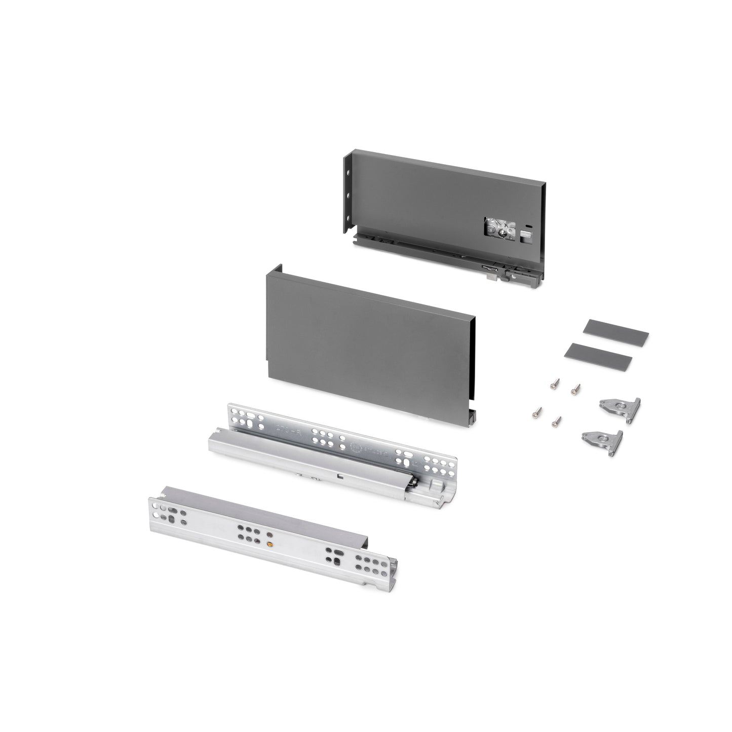 Emuca Cassetto esterno Protone 30kg, guide di estrazione totale con una chiusura soft, altezza 131mm, profondità 270mm, Acciaio, Grigio antracite