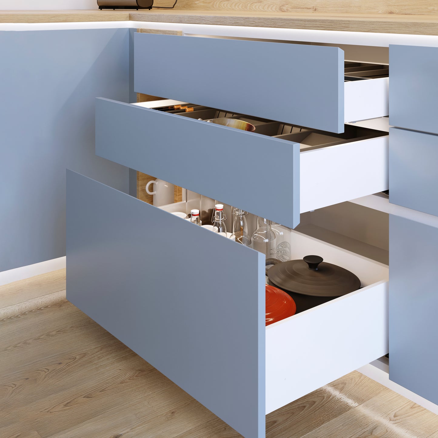 Emuca Cassetto esterno Protone 30kg, guide di estrazione totale con una chiusura soft, altezza 131mm, profondità 350mm, Acciaio, Verniciato bianco