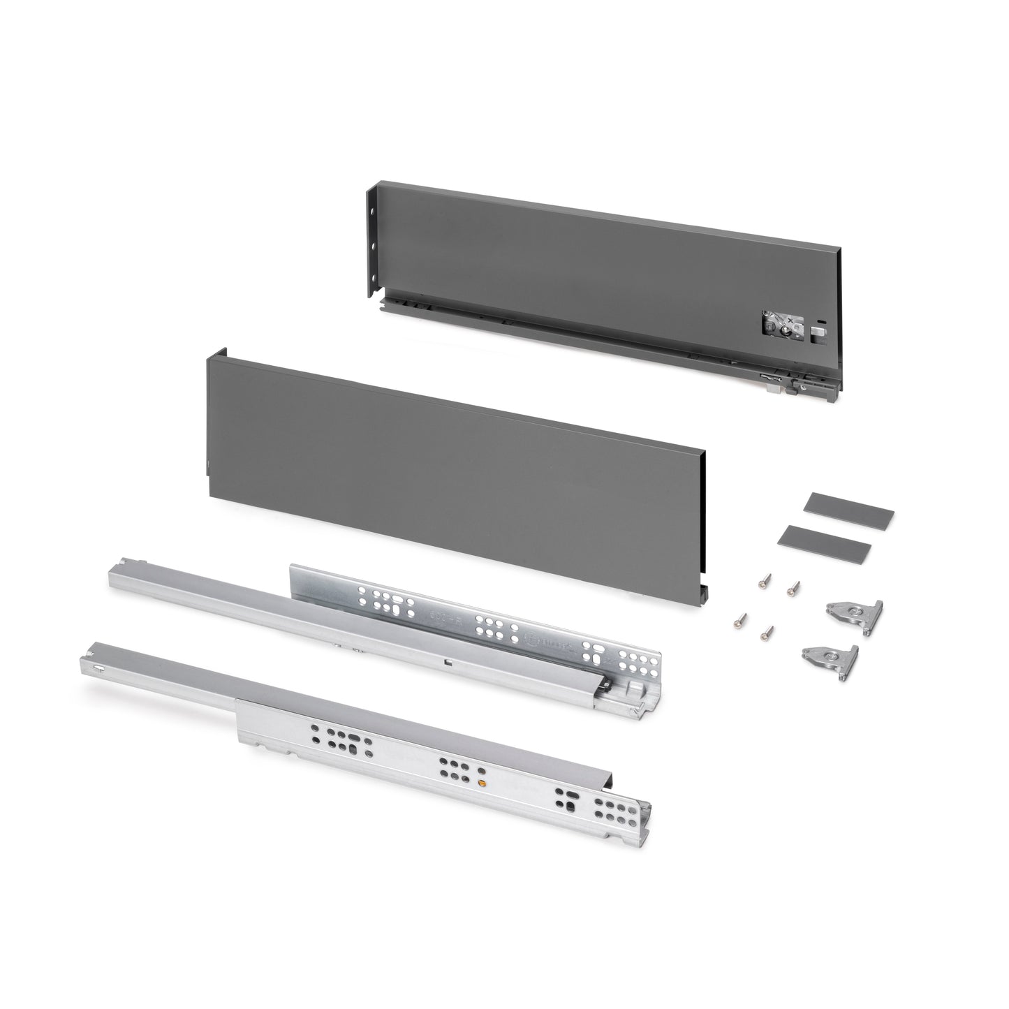 Emuca Cassetto esterno Protone 30kg, guide di estrazione totale con una chiusura soft, altezza 131mm, profondità 500mm, Acciaio, Grigio antracite