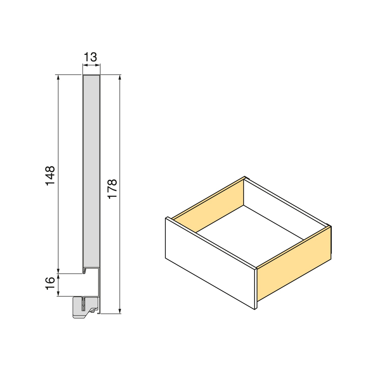 Emuca Cassetto esterno Protone 30kg, guide di estrazione totale con una chiusura soft, altezza 178mm, profondità 350mm, Acciaio, Verniciato bianco