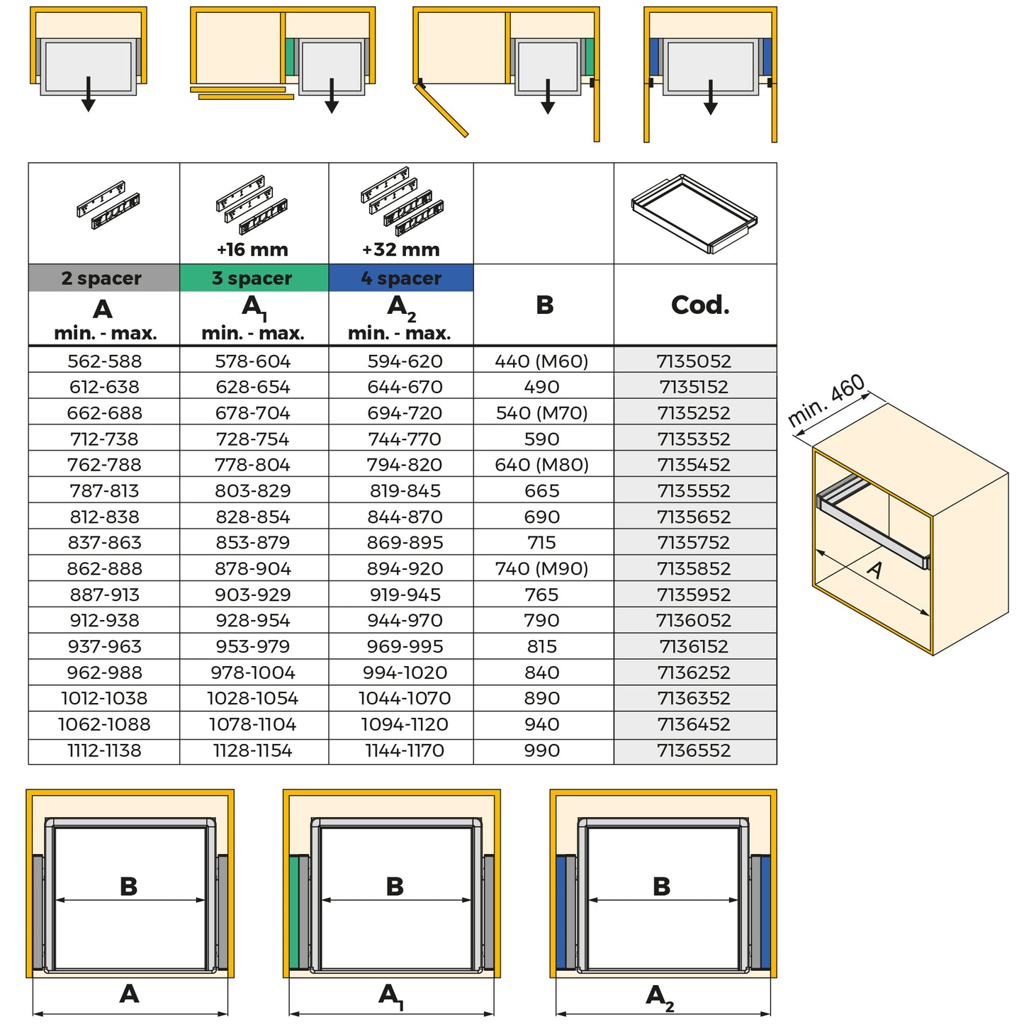 Emuca Telaio con guide a estrazione totale e chiusura morbida per accessori per armadi Quartz, 612-638mm, Alluminio e plastica, Titanio