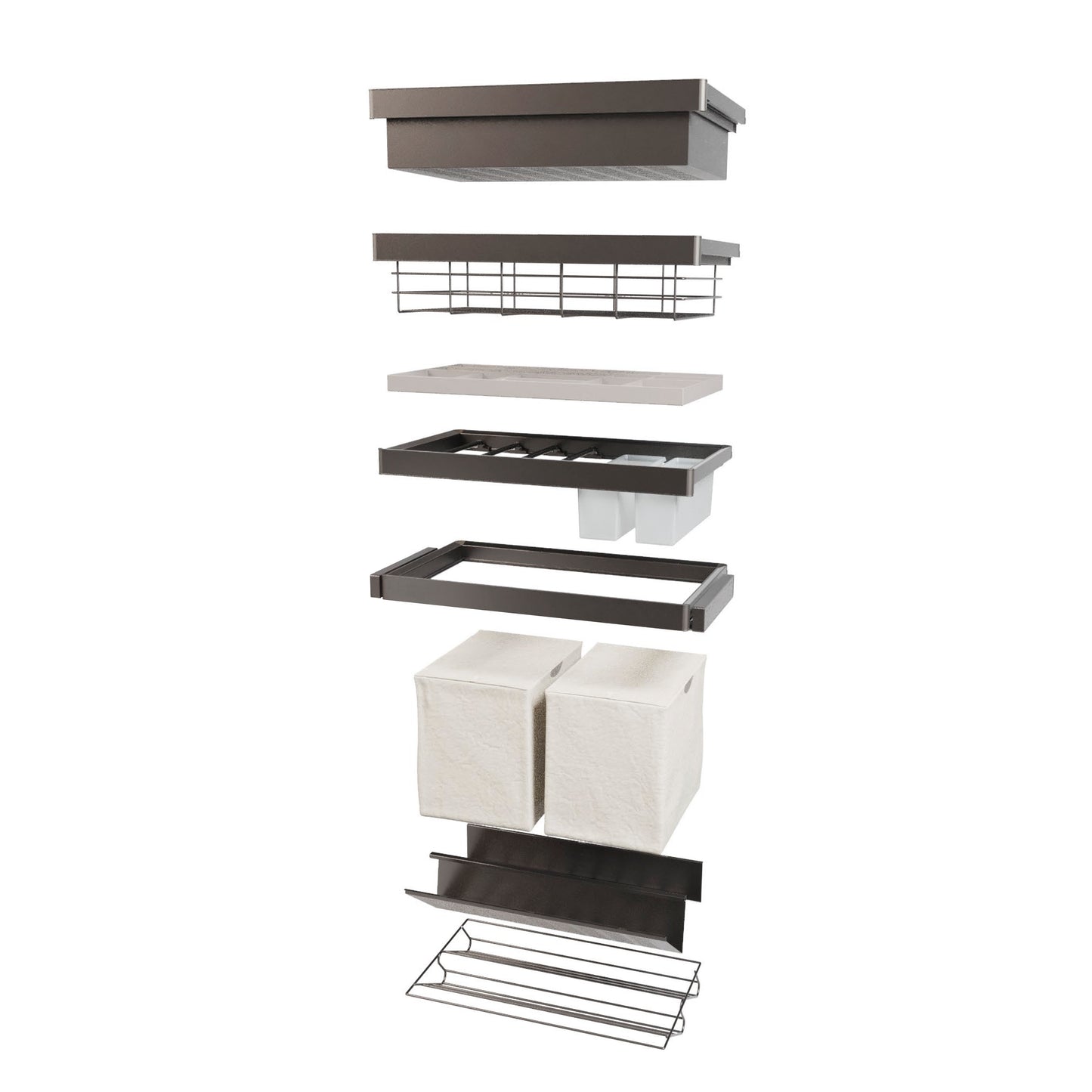 Emuca Telaio con guide a estrazione totale e chiusura morbida per accessori per armadi Quartz, 612-638mm, Alluminio e plastica, Titanio