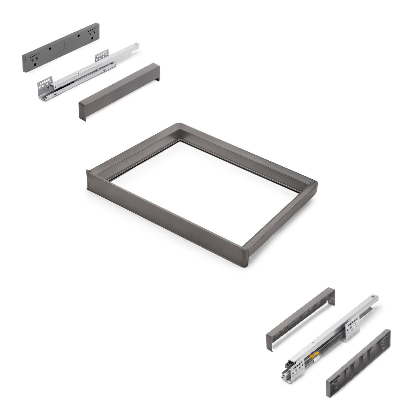 Emuca Telaio con guide a estrazione totale e chiusura morbida per accessori per armadi Quartz, 612-638mm, Alluminio e plastica, Titanio
