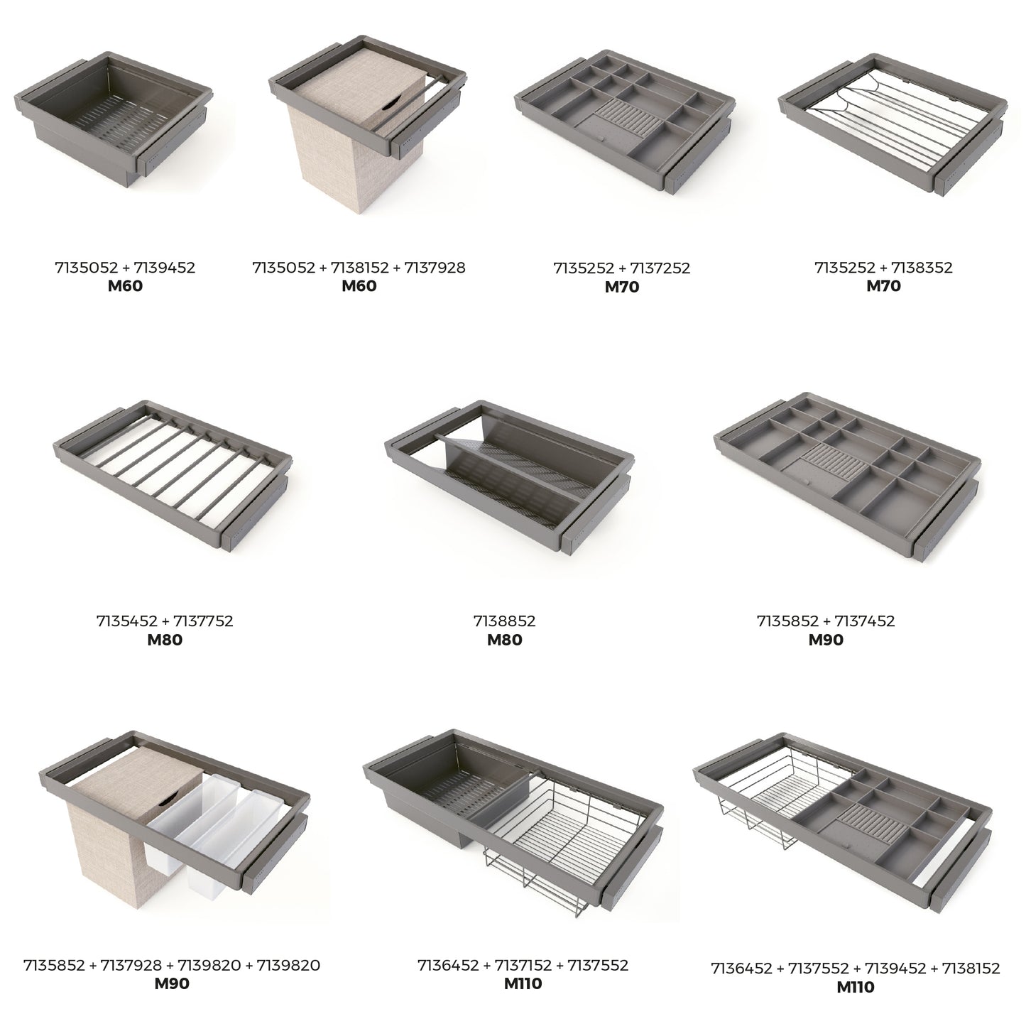 Emuca Telaio con guide a estrazione totale e chiusura morbida per accessori per armadi Quartz, 662-688mm, Alluminio e plastica, Titanio