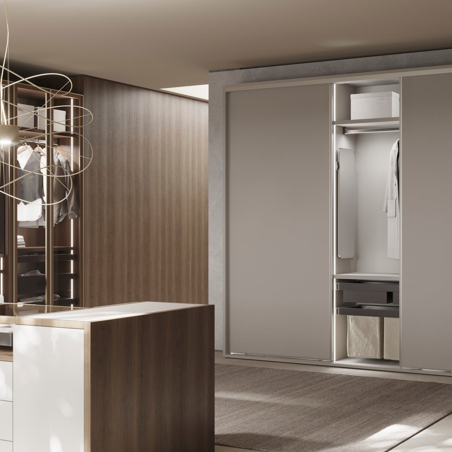 Emuca Telaio con guide a estrazione totale e chiusura morbida per accessori per armadi Quartz, 662-688mm, Alluminio e plastica, Titanio
