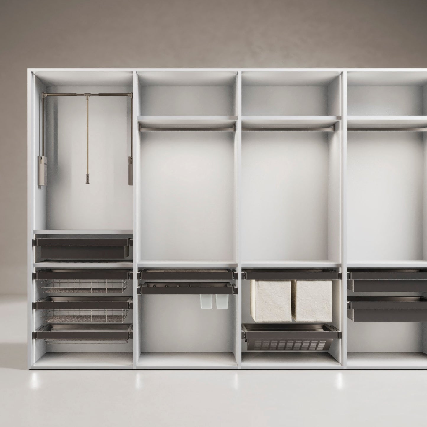 Emuca Telaio con guide a estrazione totale e chiusura morbida per accessori per armadi Quartz, 662-688mm, Alluminio e plastica, Titanio