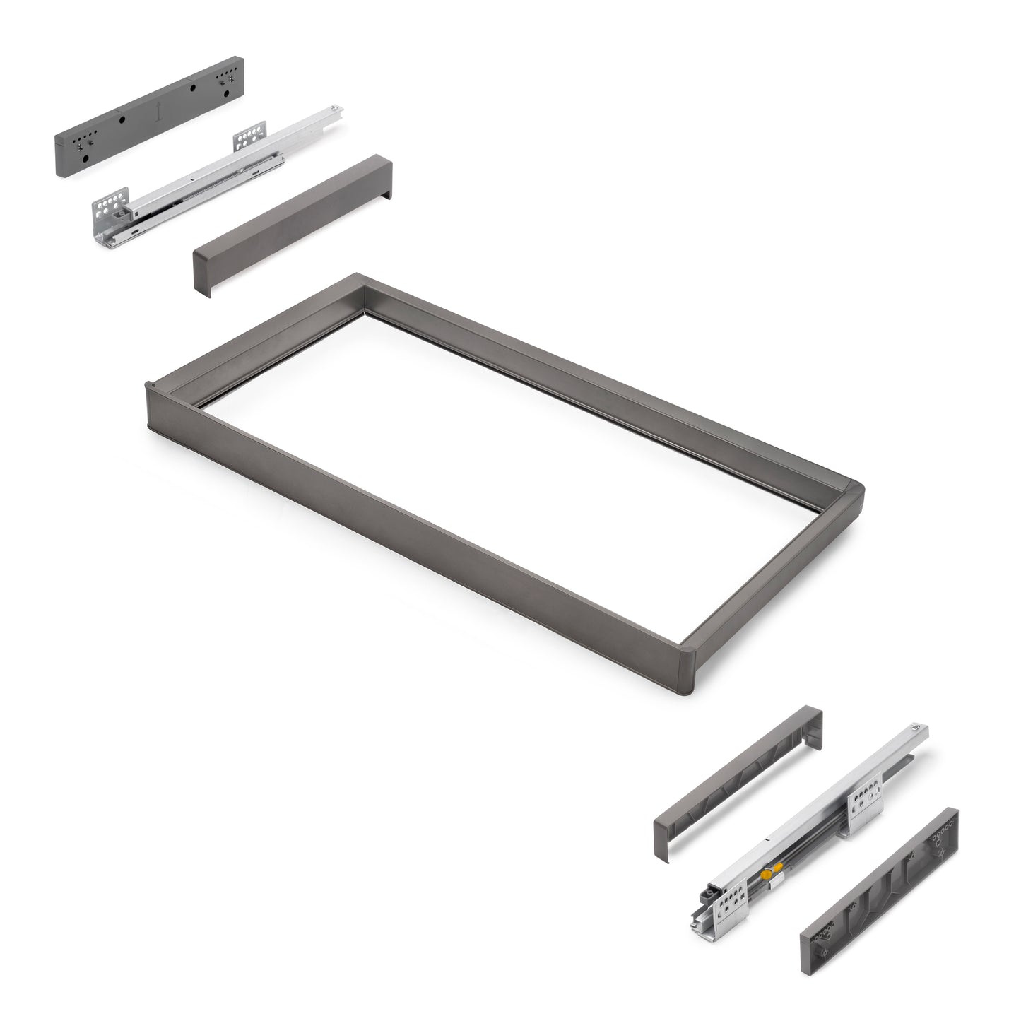 Emuca Telaio con guide a estrazione totale e chiusura morbida per accessori per armadi Quartz, 812-838mm, Alluminio e plastica, Titanio