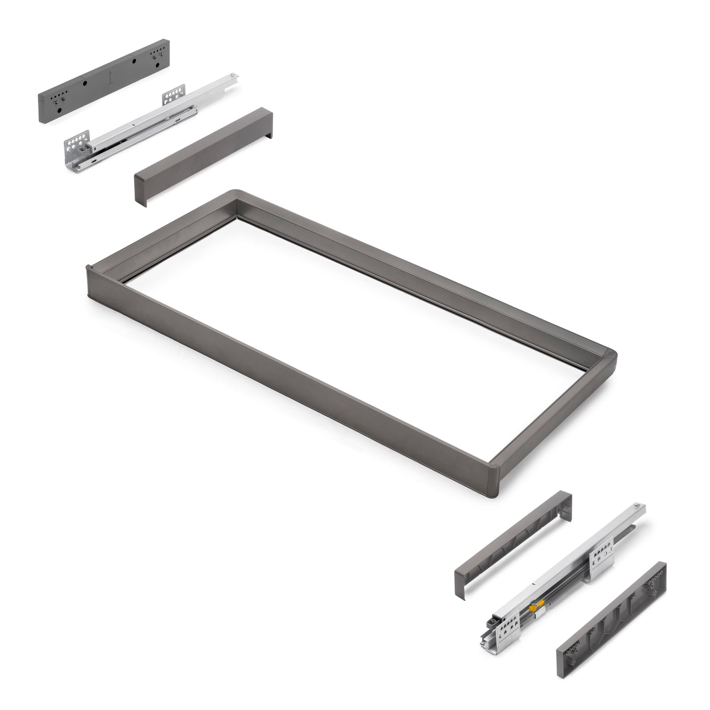 Emuca Telaio con guide a estrazione totale e chiusura morbida per accessori per armadi Quartz, 862-888mm, Alluminio e plastica, Titanio