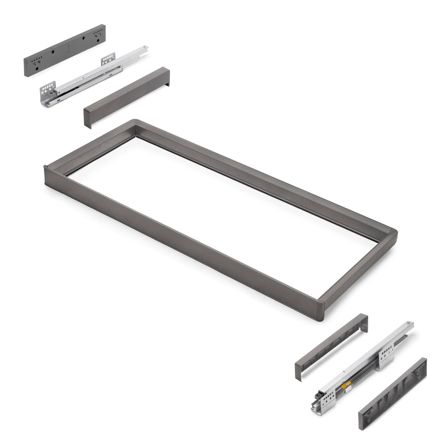 Emuca Telaio con guide a estrazione totale e chiusura morbida per accessori per armadi Quartz, 912-938mm, Alluminio e plastica, Titanio